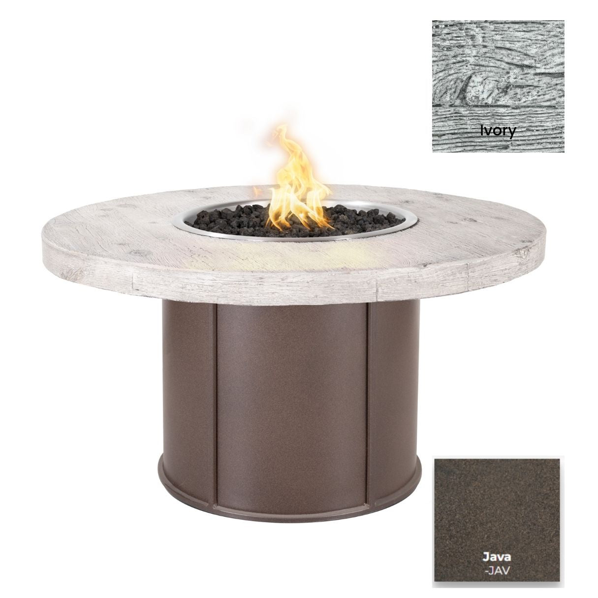 The Outdoor Plus Fresno Wood Grain Concrete and Steel Fire Table + Free Cover | Outdoor Heat Direct