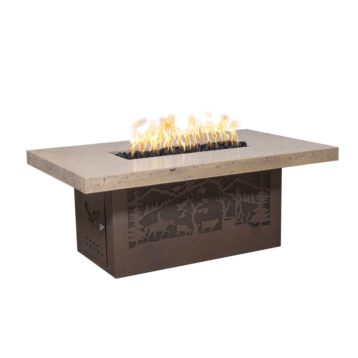 The Outdoor Plus Rectangle Outback Fire Pit / Cattle Ranch Design + Free Cover | Outdoor Heat Direct