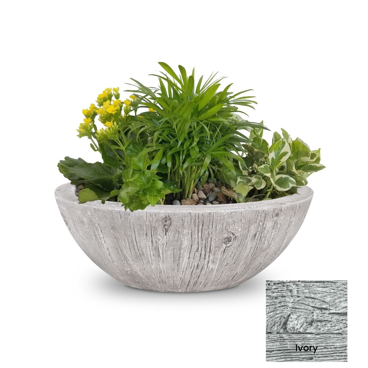 The Outdoor Plus Sedona Wood Grain Concrete Planter Bowl | Outdoor Heat Direct