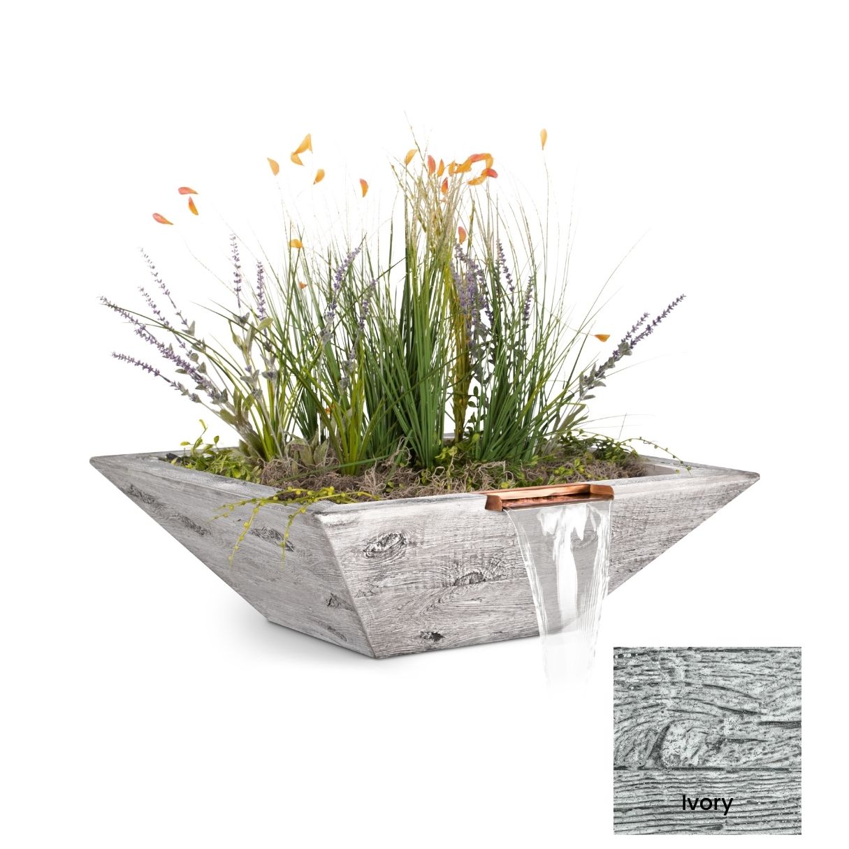 The Outdoor Plus Maya Wood Grain Concrete Planter & Water Bowl | Outdoor Heat Direct