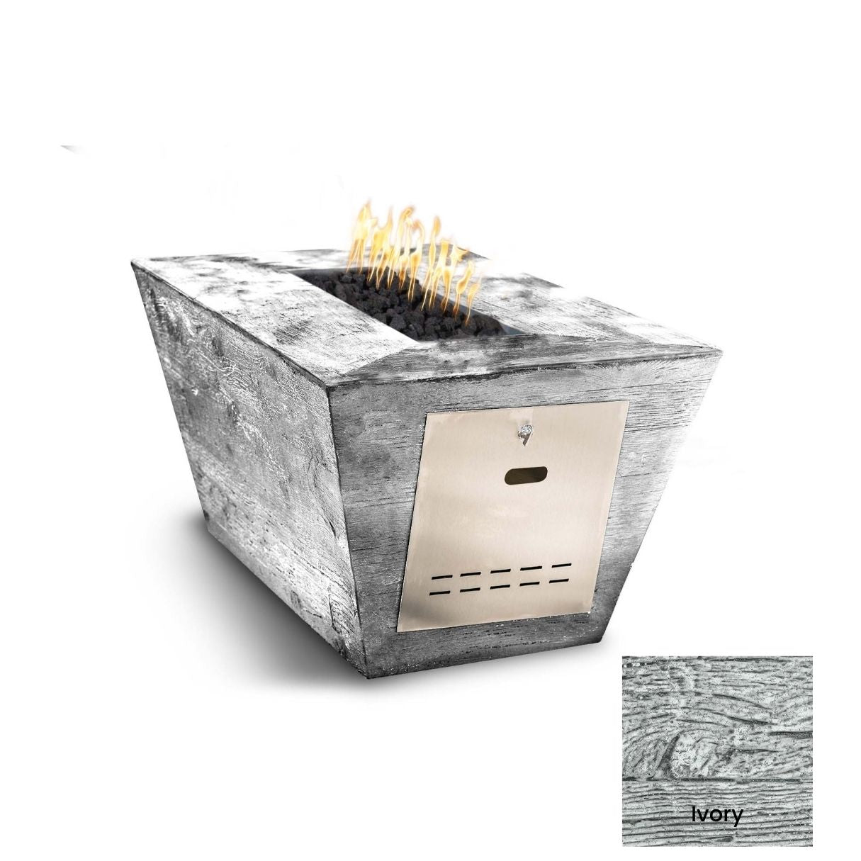 The Outdoor Plus Plymouth Rectangular Wood Grain Concrete Fire Pit + Free Cover | Outdoor Heat Direct