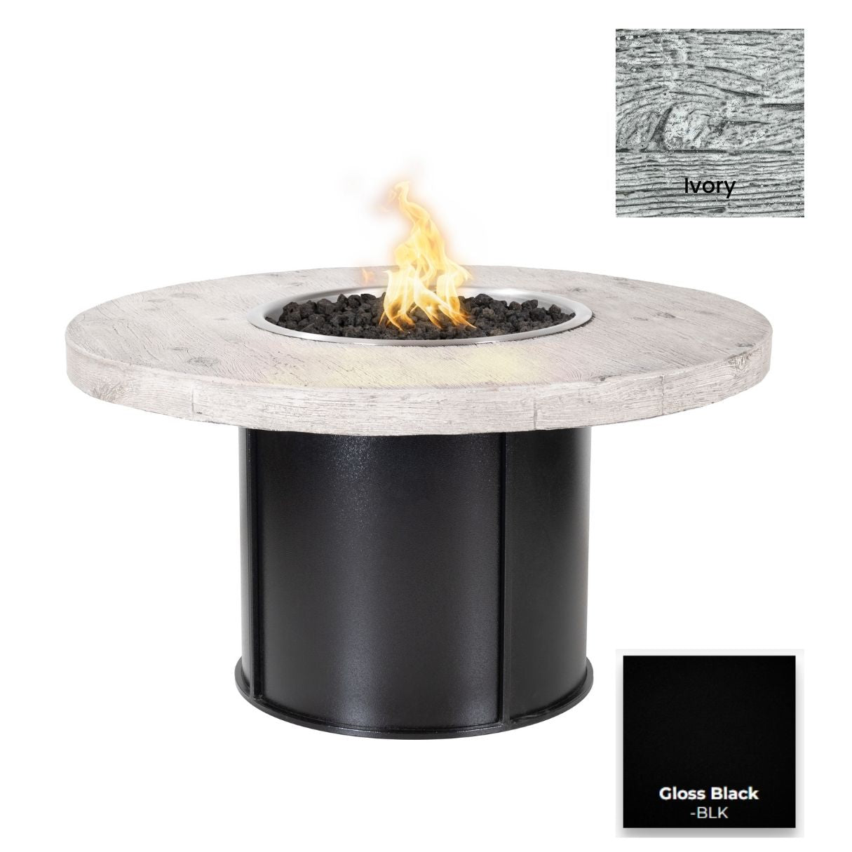 The Outdoor Plus Fresno Wood Grain Concrete and Steel Fire Table + Free Cover | Outdoor Heat Direct