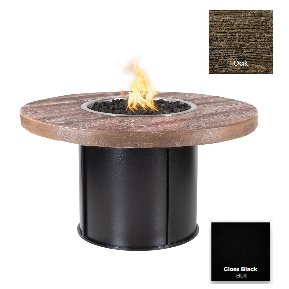 The Outdoor Plus Fresno Wood Grain Concrete and Steel Fire Table + Free Cover | Outdoor Heat Direct