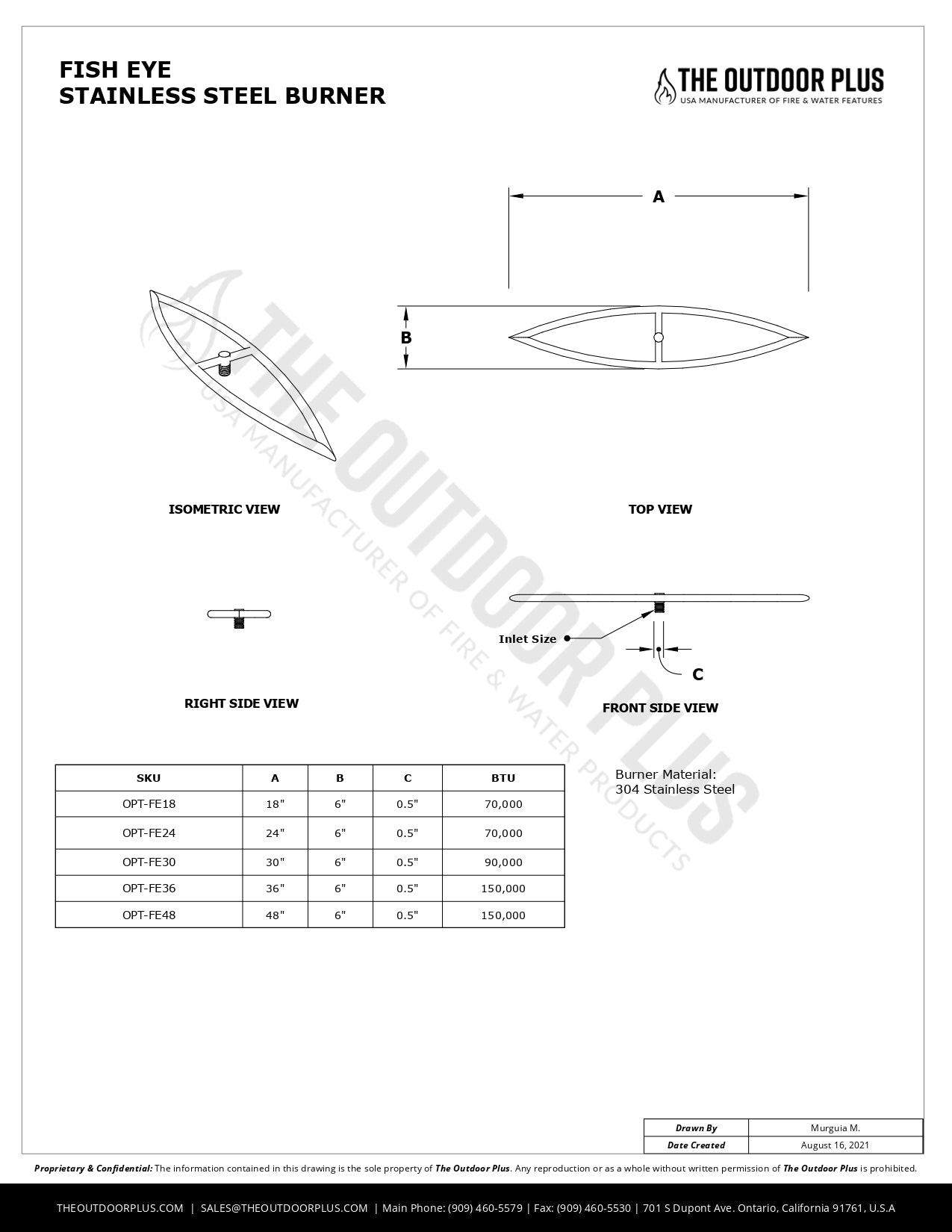 The Outdoor Plus - Fish Eye Stainless Steel Burner | Outdoor Heat Direct