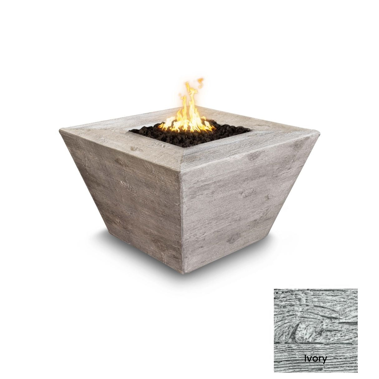The Outdoor Plus Plymouth Square Wood Grain Concrete Fire Pit + Free Cover | Outdoor Heat Direct