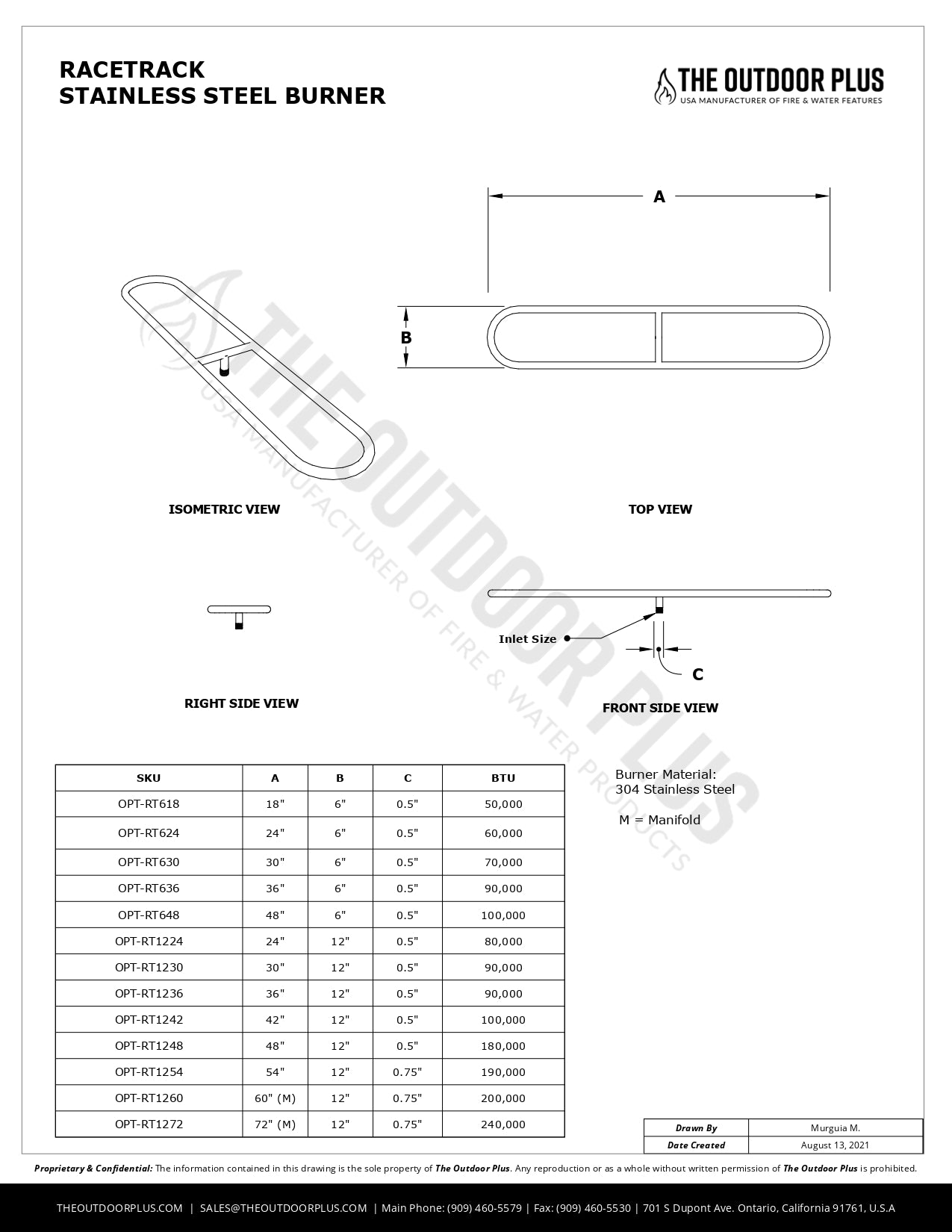 Racetrack Stainless Steel Burner by The Outdoor Plus | Outdoor Heat Direct