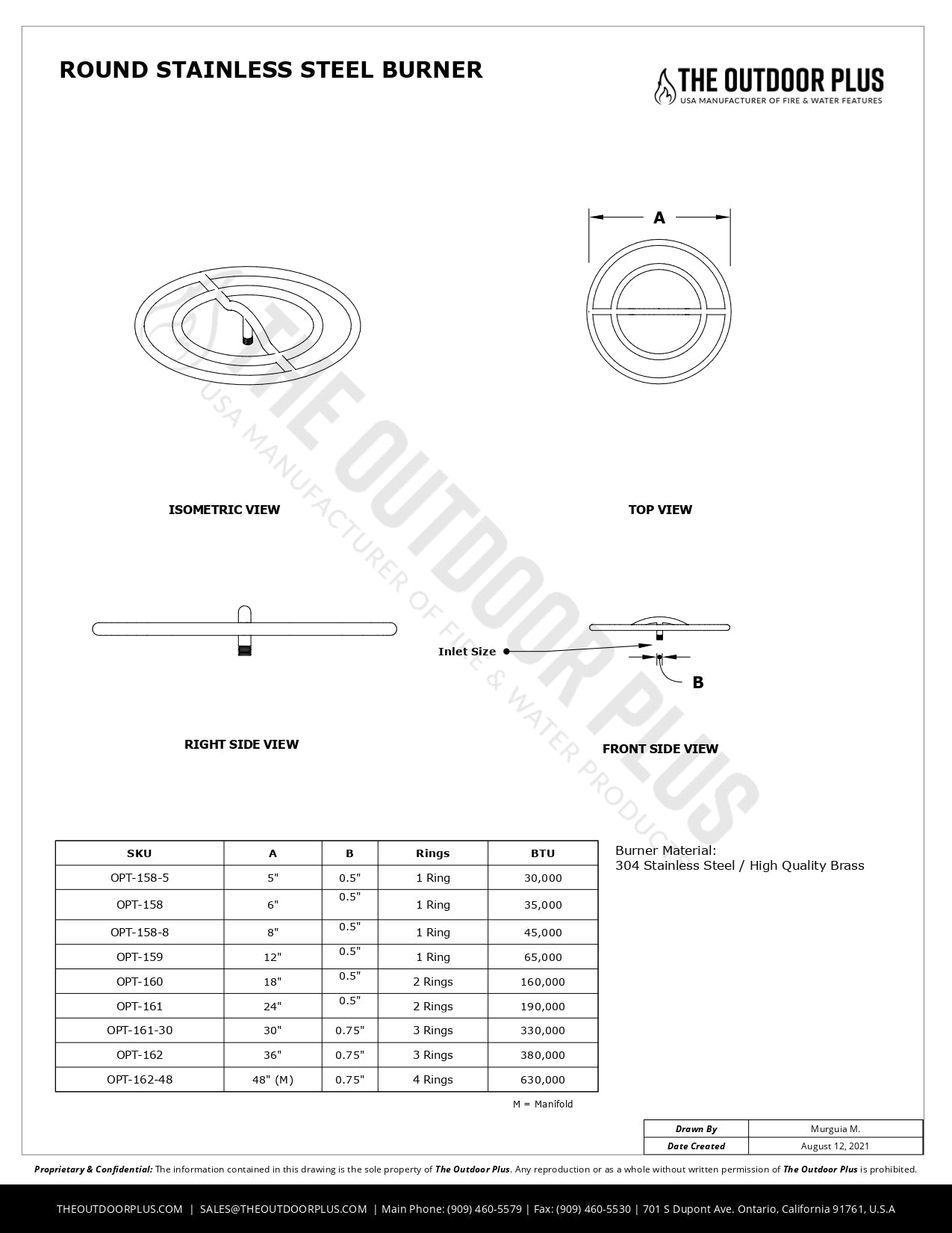 Round Stainless Steel Burner by The Outdoor Plus | Outdoor Heat Direct