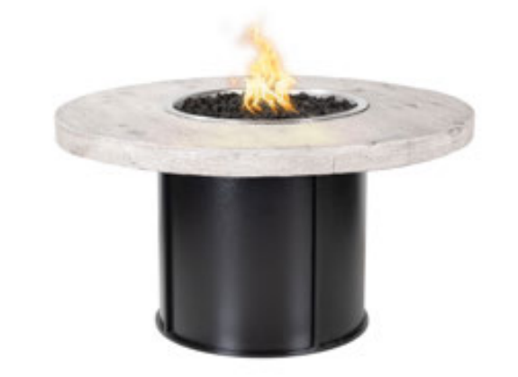 The Outdoor Plus Fresno Wood Grain Concrete and Steel Fire Table + Free Cover | Outdoor Heat Direct