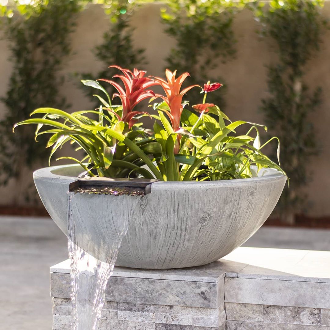The Outdoor Plus Sedona Wood Grain Concrete Planter & Water Bowl | Outdoor Heat Direct