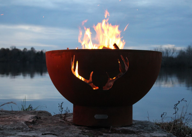 Fire Pit Art Antlers Fire Pit + Free Weather-Proof Fire Pit Cover | Outdoor Heat Direct