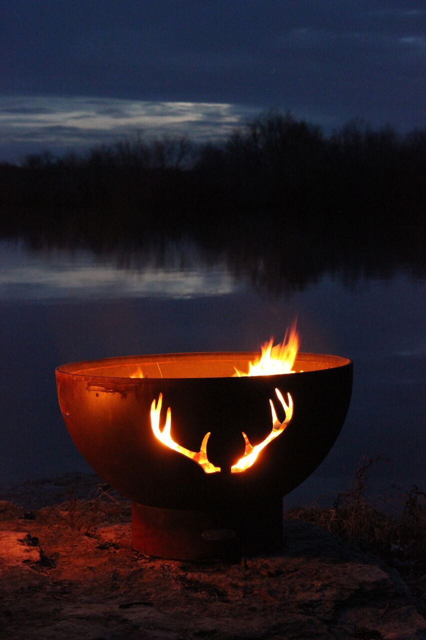 Fire Pit Art Antlers Fire Pit + Free Weather-Proof Fire Pit Cover | Outdoor Heat Direct
