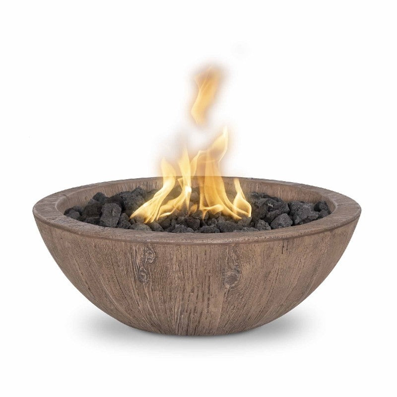 The Outdoor Plus Sedona Wood Grain Concrete Fire Bowl + Free Cover | Outdoor Heat Direct