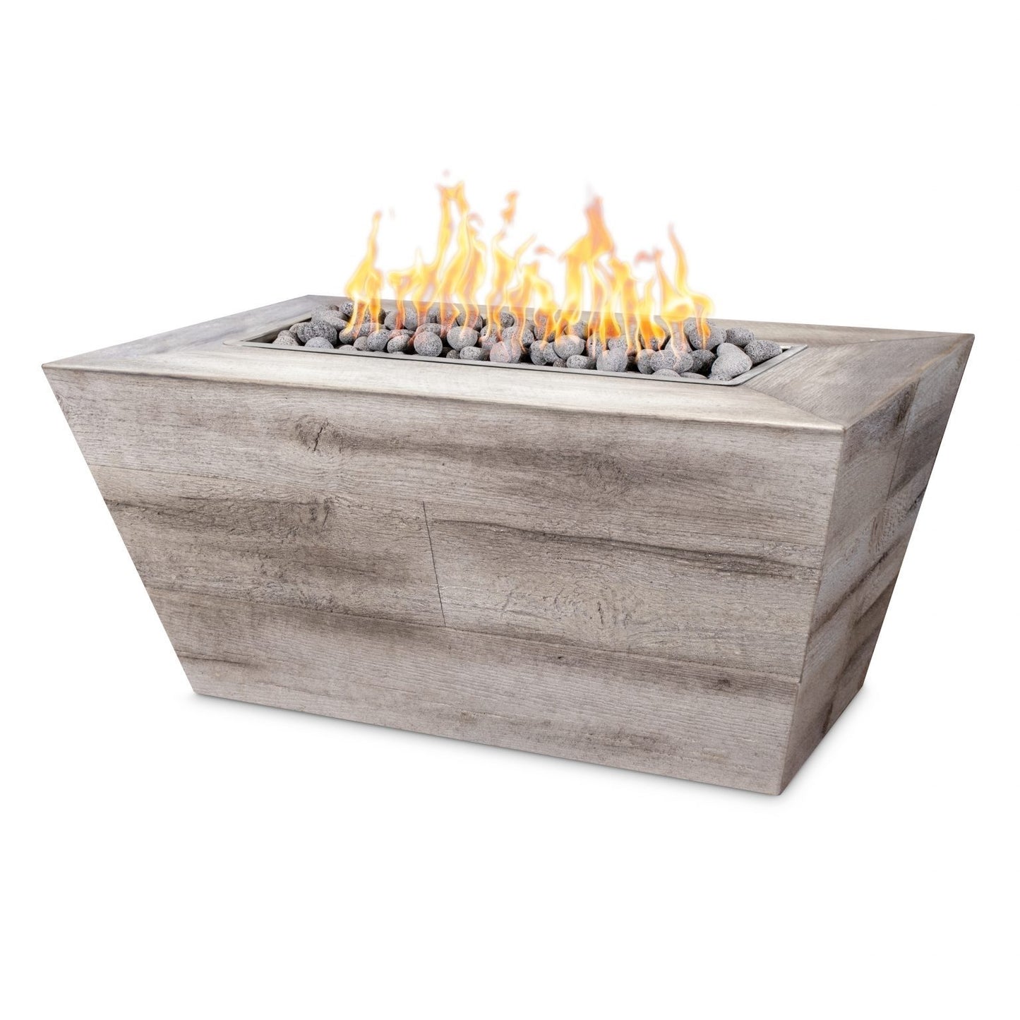 The Outdoor Plus Plymouth Rectangular Wood Grain Concrete Fire Pit + Free Cover | Outdoor Heat Direct