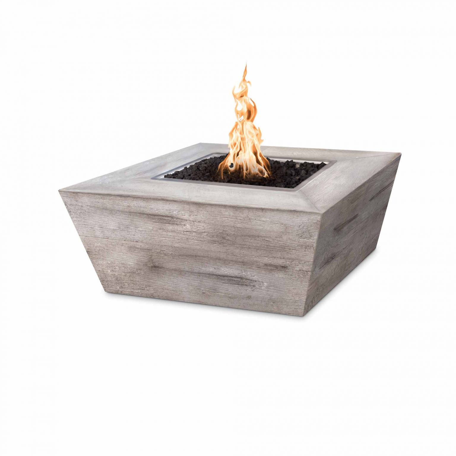 The Outdoor Plus Plymouth Square Wood Grain Concrete Fire Pit + Free Cover | Outdoor Heat Direct
