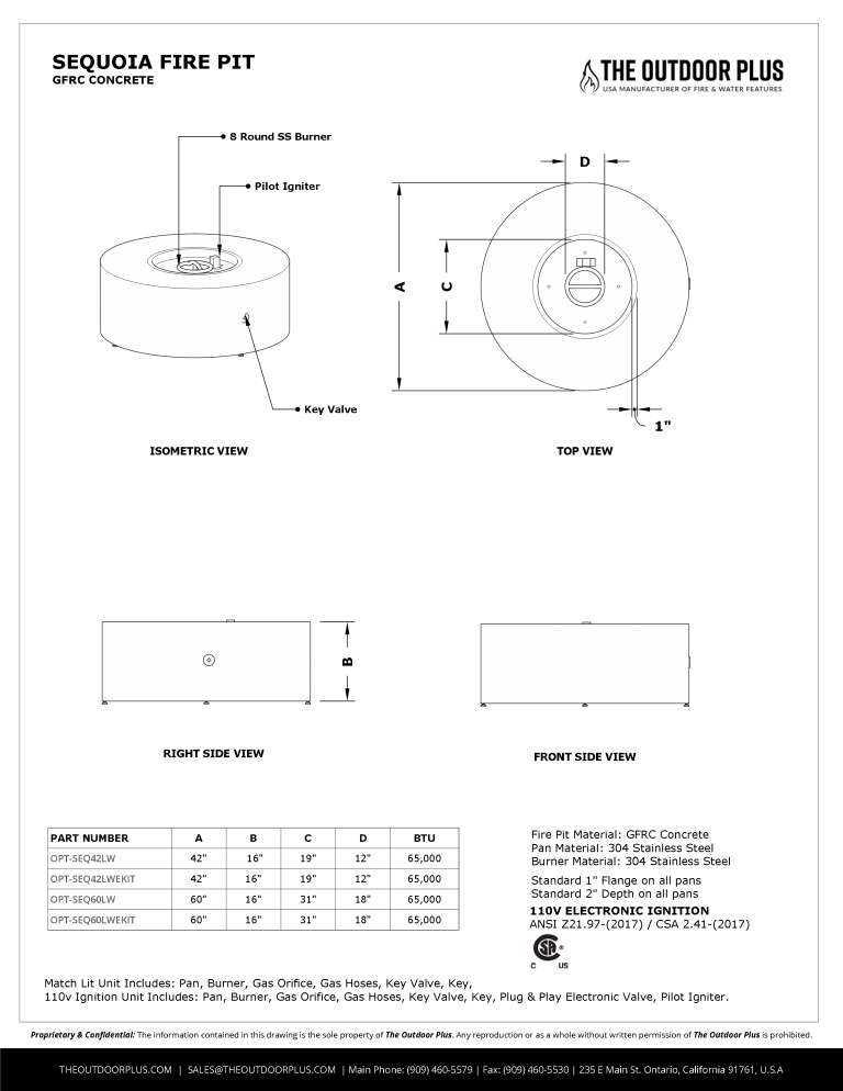 The Outdoor Plus Sequoia Wood Grain Concrete Fire Pit + Free Cover | Outdoor Heat Direct