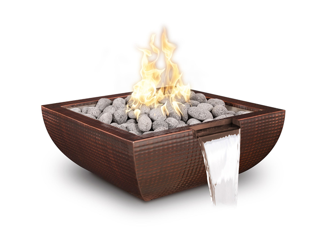 The Outdoor Plus Avalon Hammered Copper Fire & Water Bowl + Free Cover - Outdoor Heat Direct