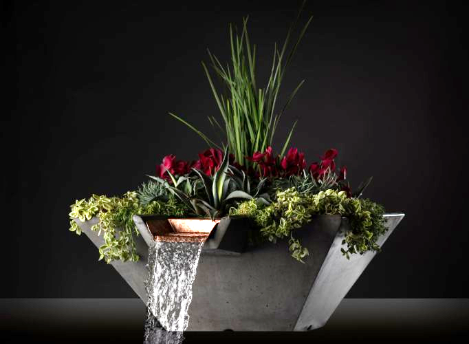 Slick Rock Concrete Cascade Square Planter and Water Bowl | Outdoor Heat Direct