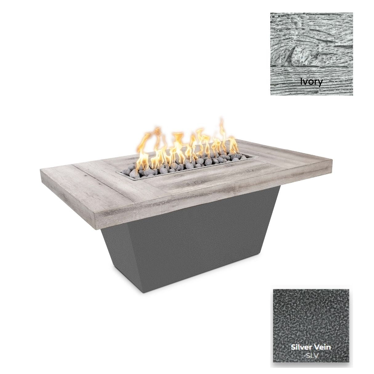 The Outdoor Plus Tacoma Wood Grain Concrete and Steel Fire Table + Free Cover