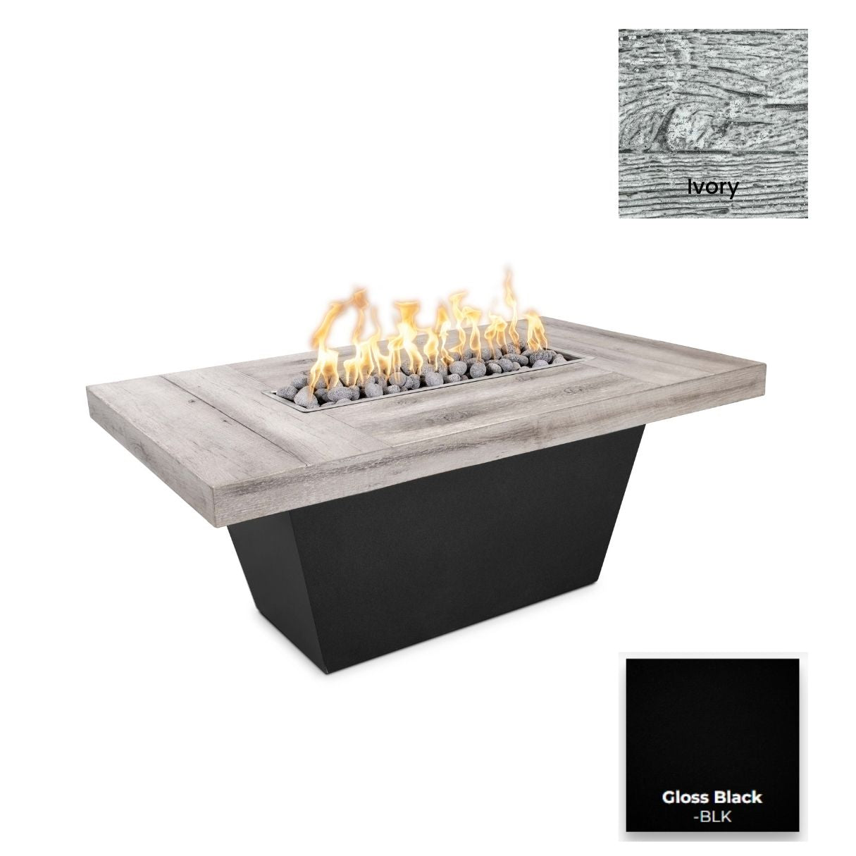 The Outdoor Plus Tacoma Wood Grain Concrete and Steel Fire Table + Free Cover | Outdoor Heat Direct