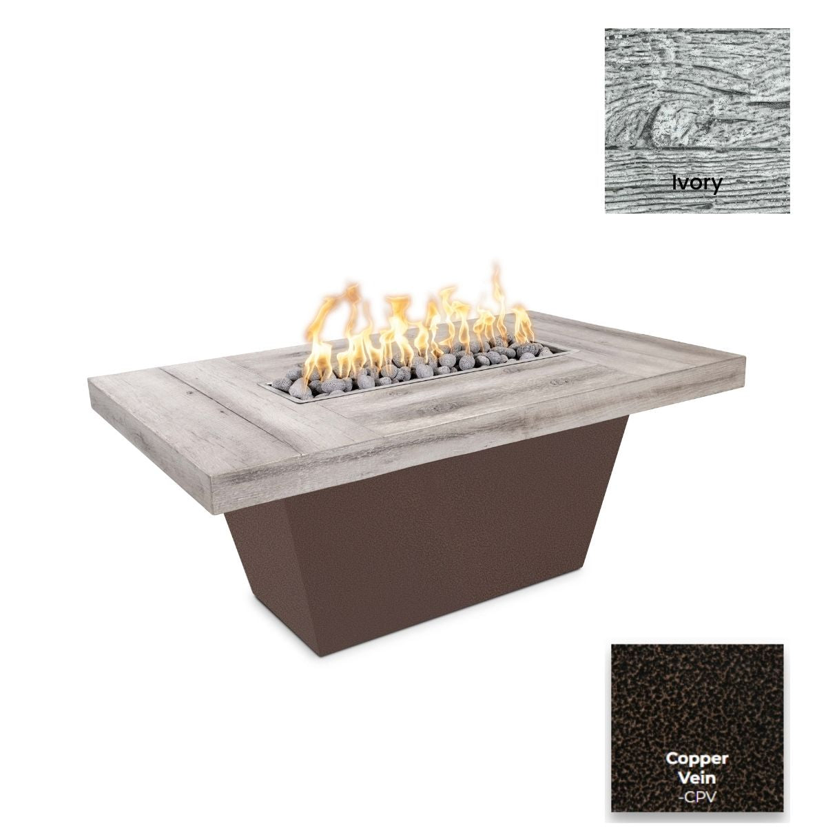 The Outdoor Plus Tacoma Wood Grain Concrete and Steel Fire Table + Free Cover | Outdoor Heat Direct