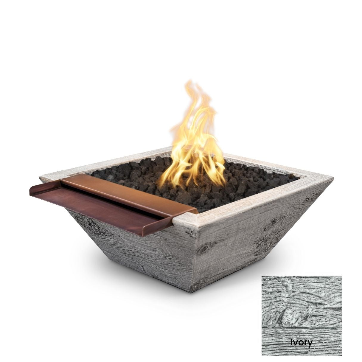 The Outdoor Plus Maya Wood Grain Concrete Fire & Water Bowl - Wide Spill + Free Cover | Outdoor Heat Direct