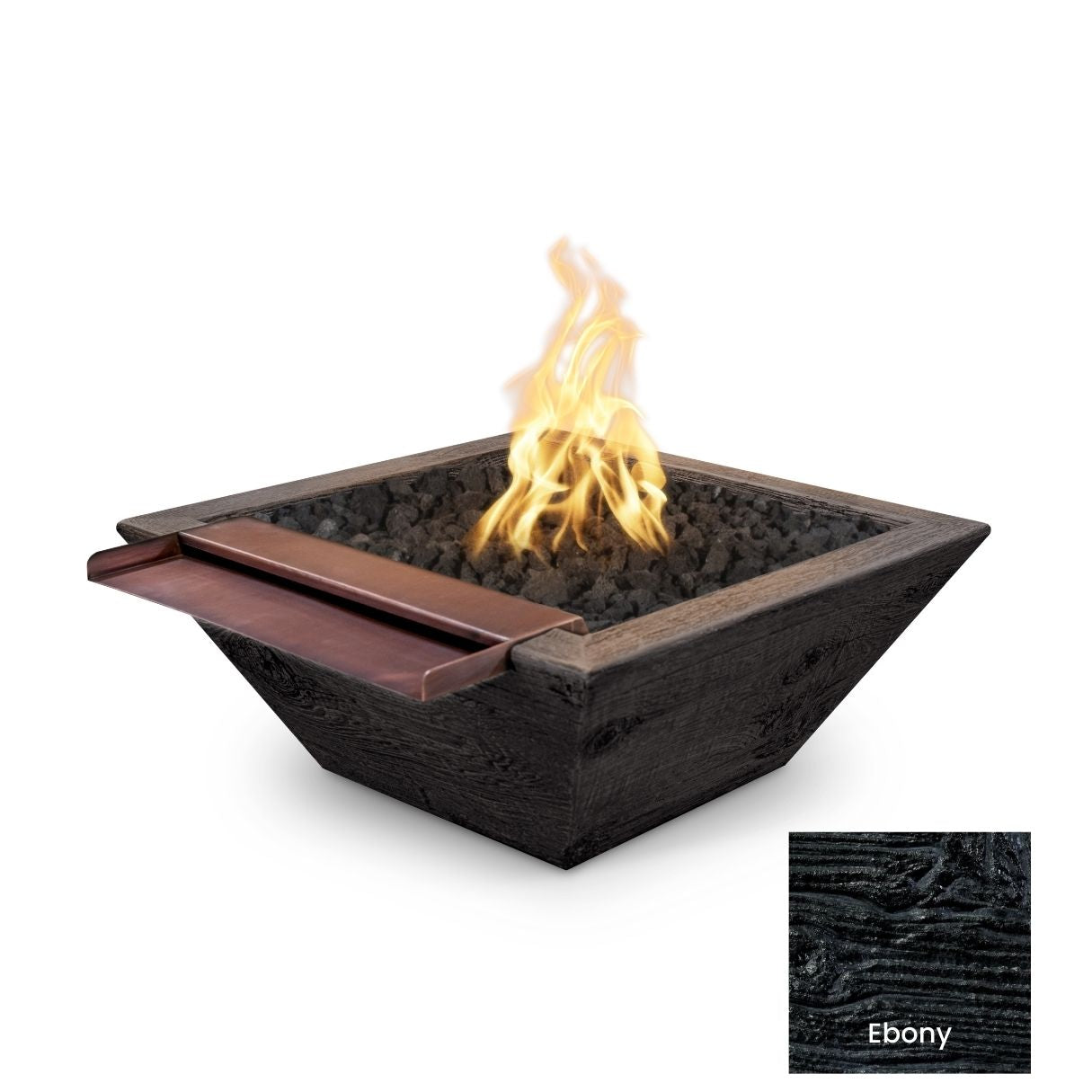 The Outdoor Plus Maya Wood Grain Concrete Fire & Water Bowl - Wide Spill + Free Cover | Outdoor Heat Direct