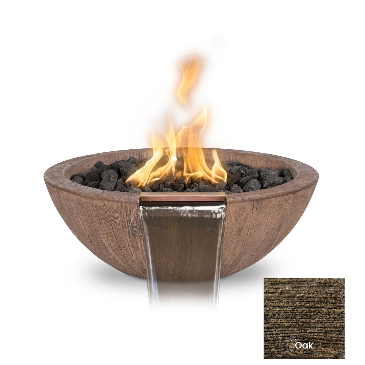 The Outdoor Plus Sedona Wood Grain Concrete Fire & Water Bowl + Free Cover | Outdoor Heat Direct