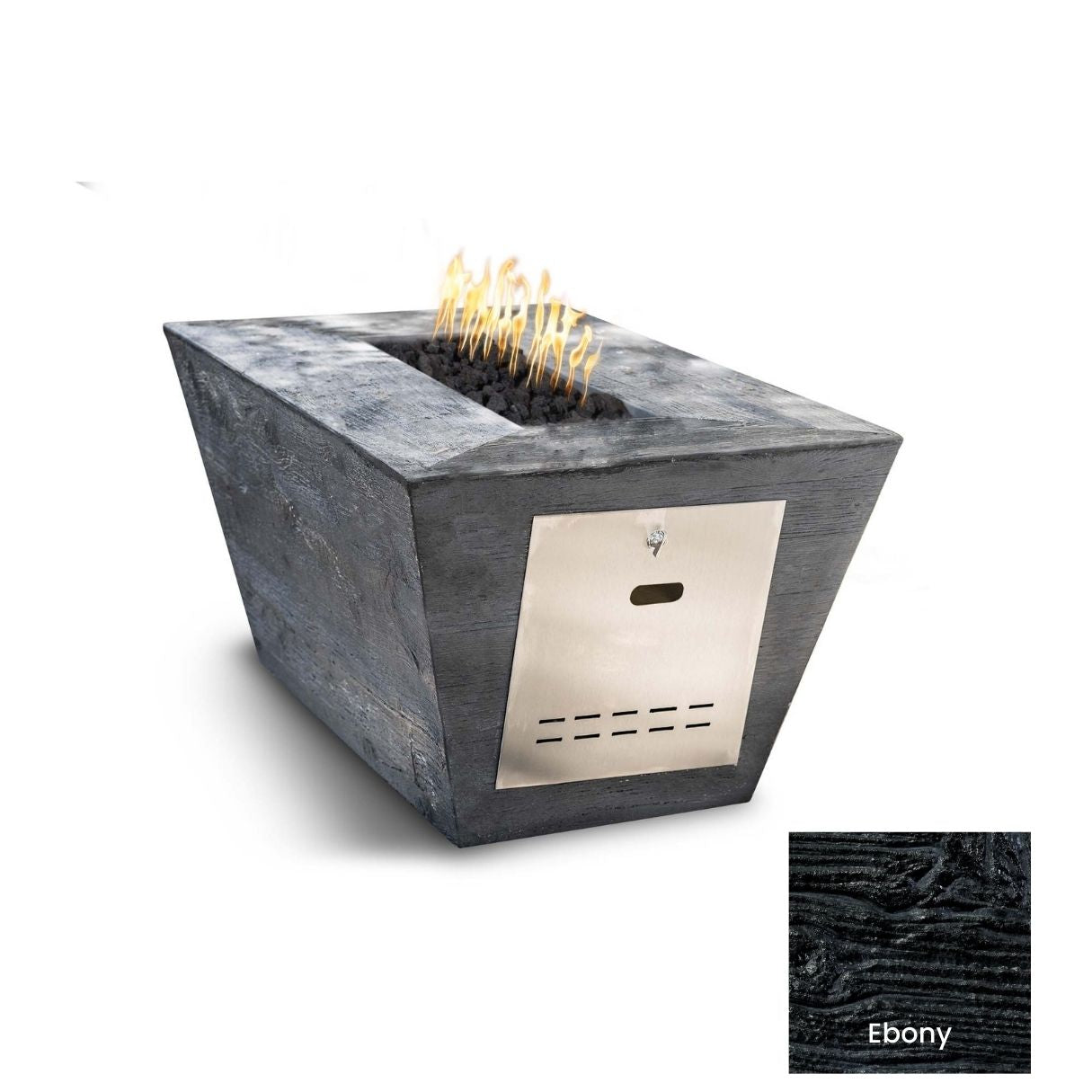 The Outdoor Plus Plymouth Rectangular Wood Grain Concrete Fire Pit + Free Cover