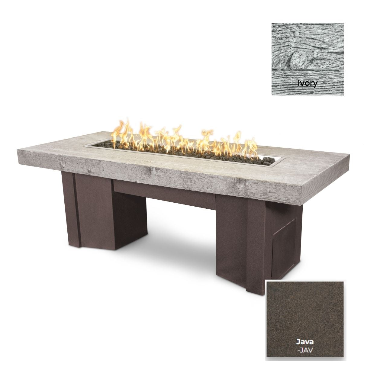 The Outdoor Plus Alameda Wood Grain Concrete and Steel Fire Table + Free Cover