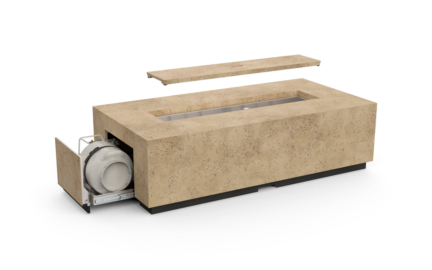 American Fyre Designs Legend Long LP Select Firetable with Built-In Propane Tank Cabinet - Travertine