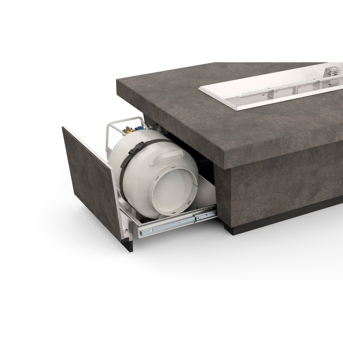 American Fyre Designs Contempo LP Select - propane tank drawer detail