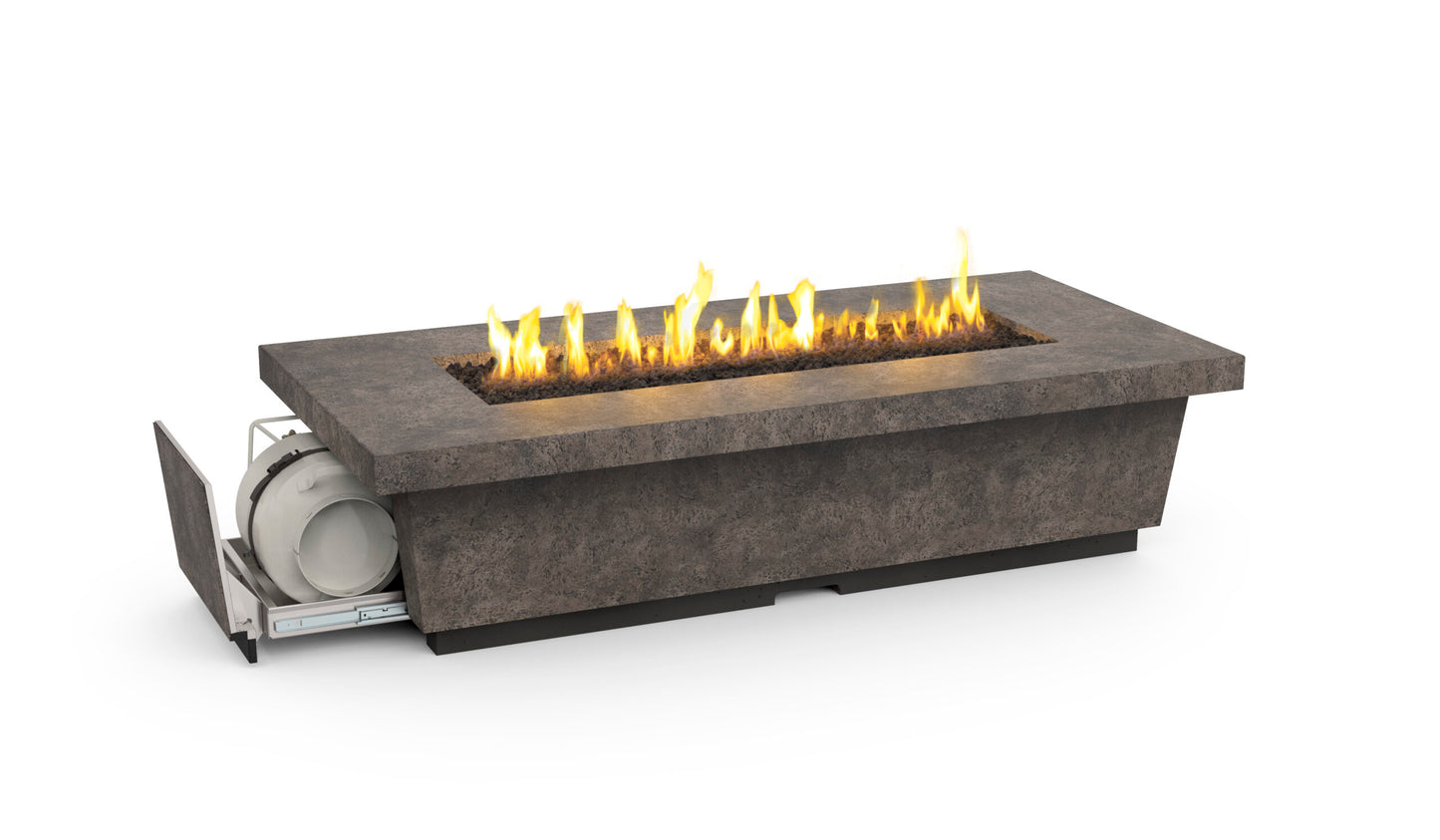 American Fyre Designs Contempo LP Select Long Firetable with Built-In Propane Tank Cabinet - Dark Basalt