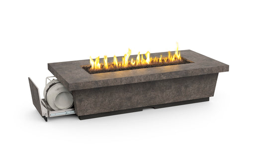 American Fyre Designs Contempo LP Select Long Firetable with Built-In Propane Tank Cabinet - Dark Basalt