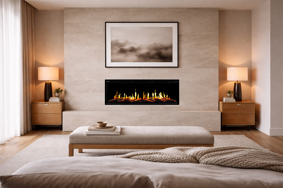 Modern Flames Orion V2 76" Slim Linear LCD Electric Fireplace - Outdoor Heat Direct