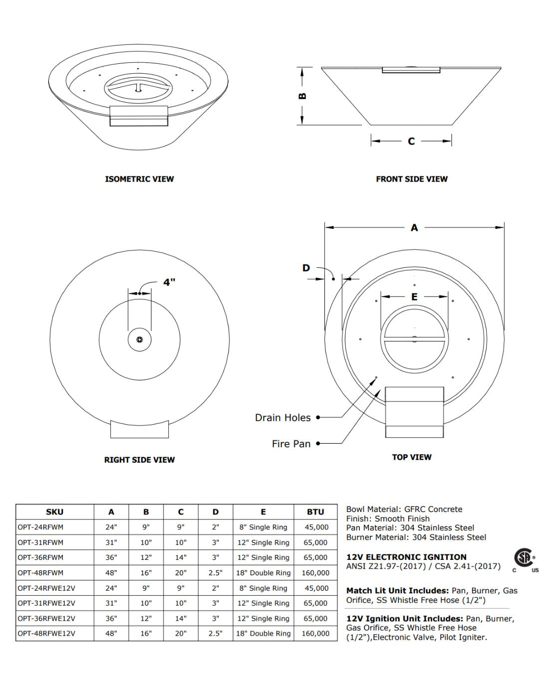 The Outdoor Plus Cazo Concrete Fire & Water Bowl Specifications