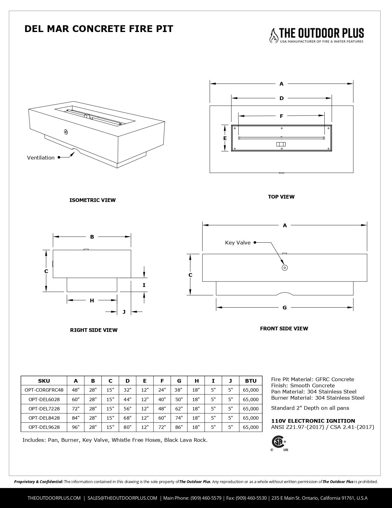 The Outdoor Plus Del Mar Concrete Fire Pit Specifications