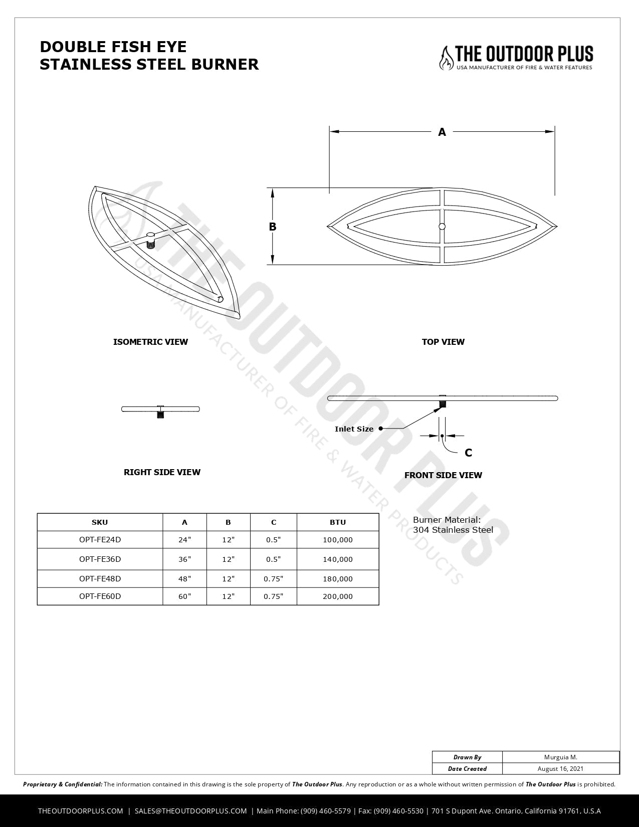 Double Fish Eye Stainless Steel Burner by The Outdoor Plus | Outdoor Heat Direct