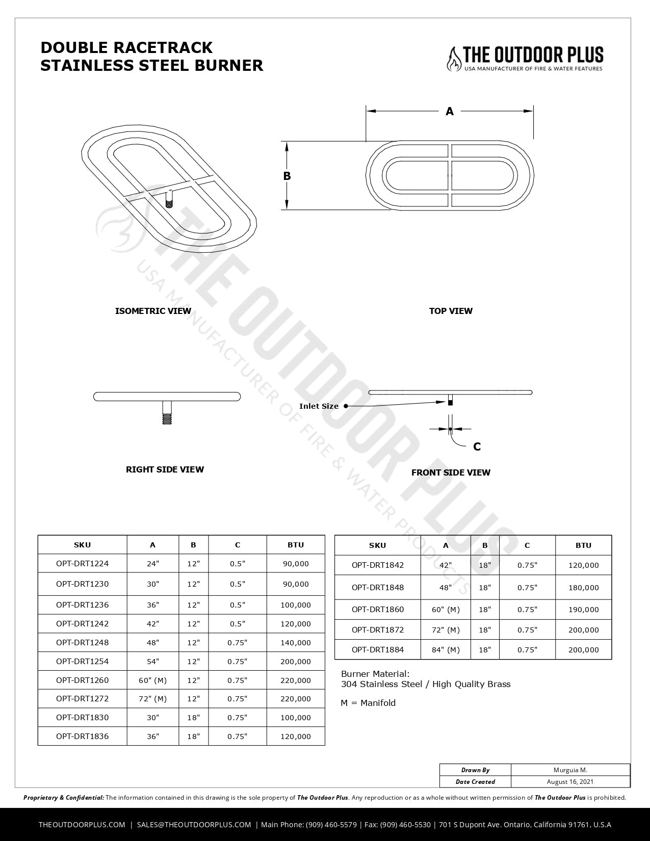 Double Racetrack Stainless Steel Burner by The Outdoor Plus | Outdoor Heat Direct