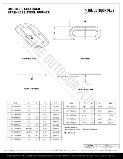 Double Racetrack Stainless Steel Burner by The Outdoor Plus | Outdoor Heat Direct