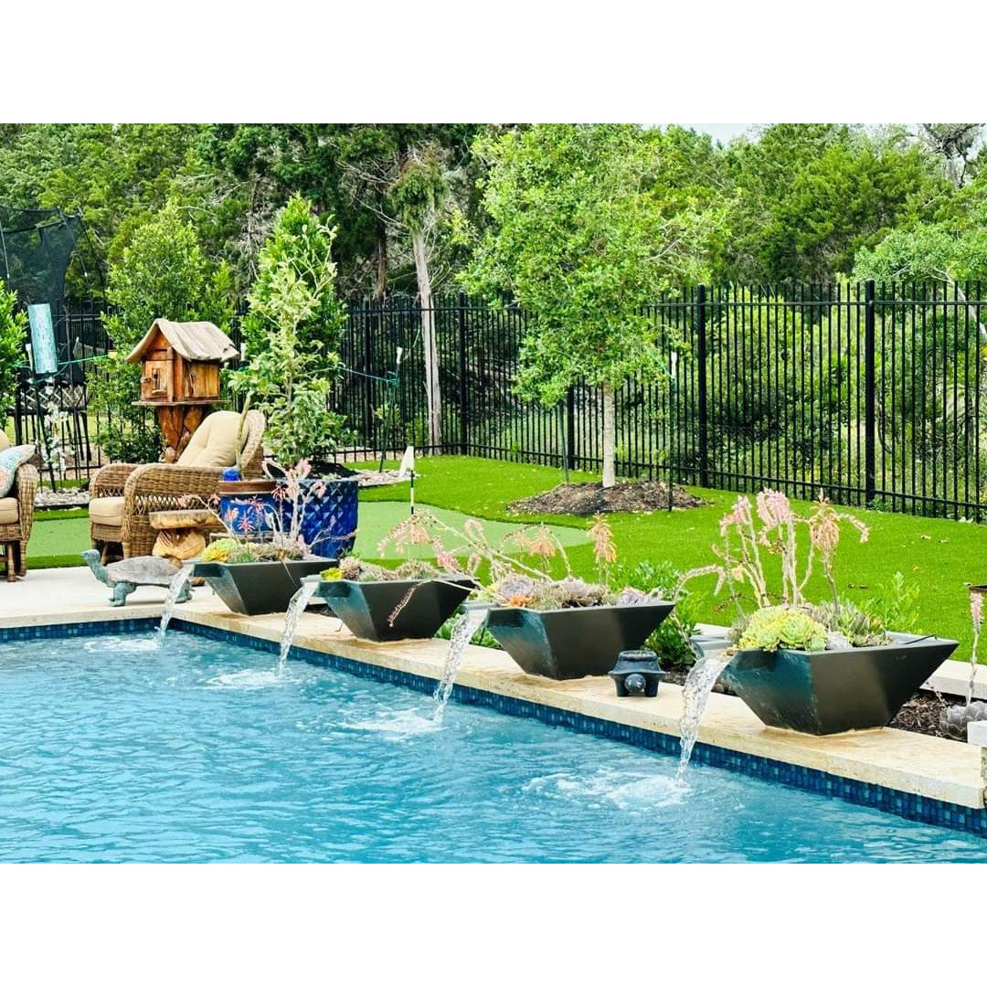 Cascade Conical Planter + Water Bowl 29" — Composite Fiberglass | Slick Rock Concrete | Outdoor Heat Direct