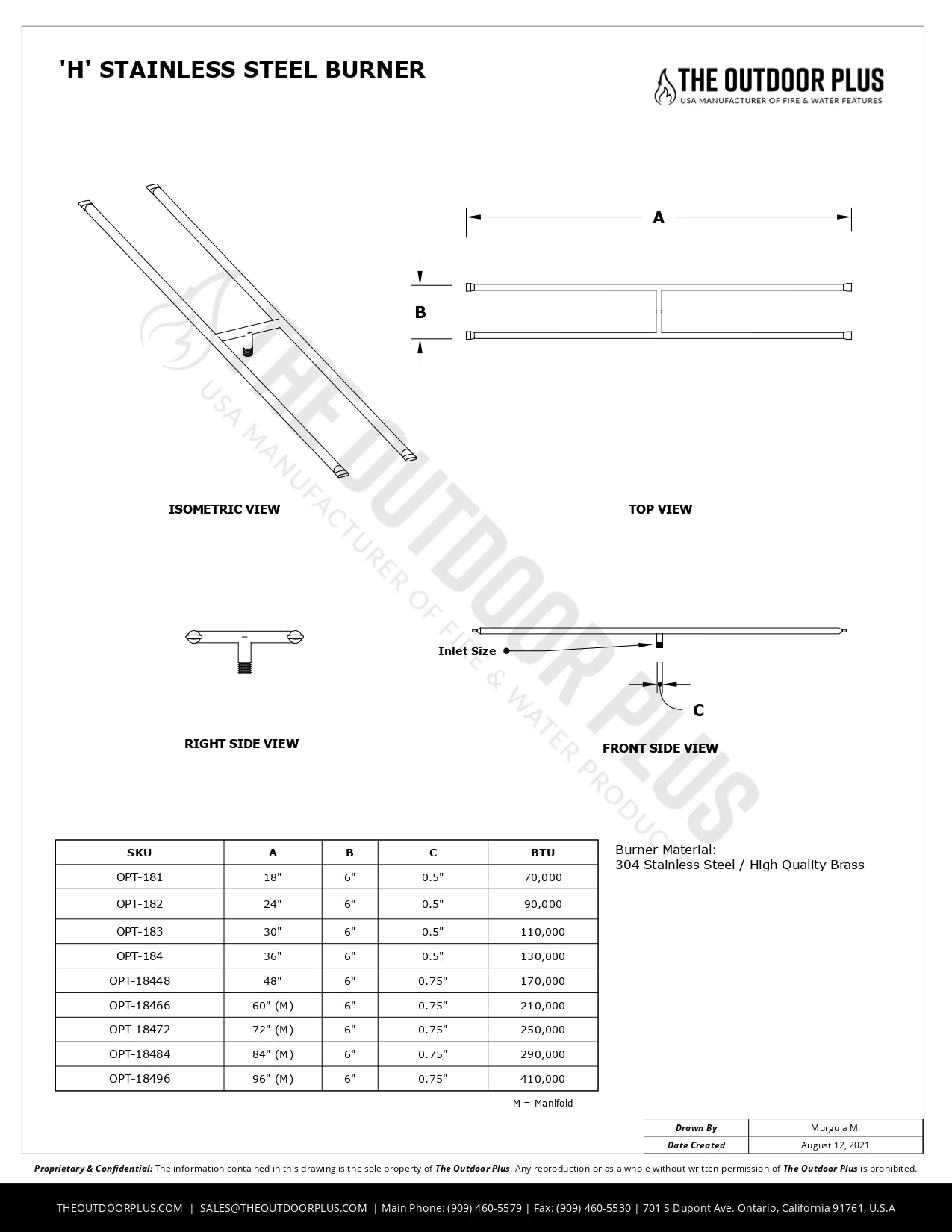 "H" Burner by The Outdoor Plus | Outdoor Heat Direct