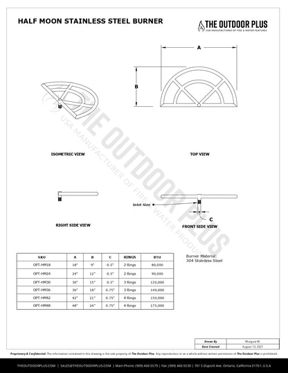 Half Moon Burner by The Outdoor Plus | Outdoor Heat Direct