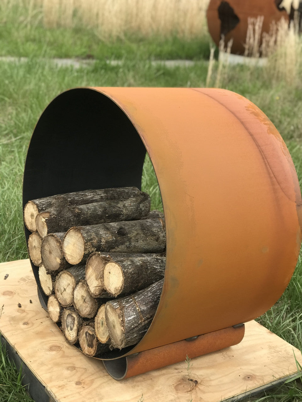 Orbital Log Rack - Fire Pit Art circular carbon steel firewood rack