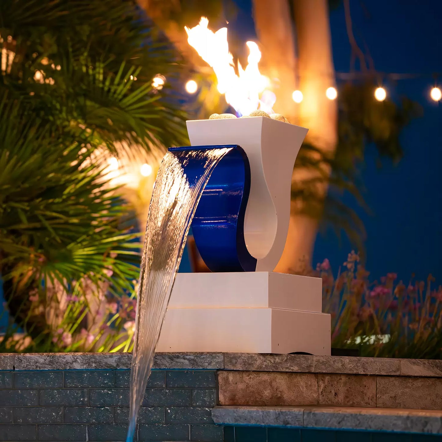 Designer Series Fire & Water Feature 14 - Scupper High Quality Powder Coat Finish by The Outdoor Plus | Outdoor Heat Direct