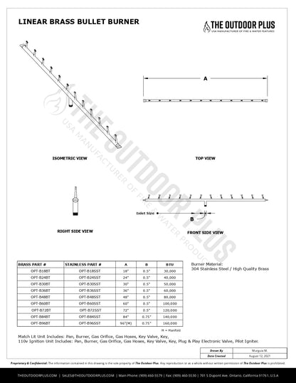 Linear Bullet Burner - Brass / Stainless Steel by The Outdoor Plus