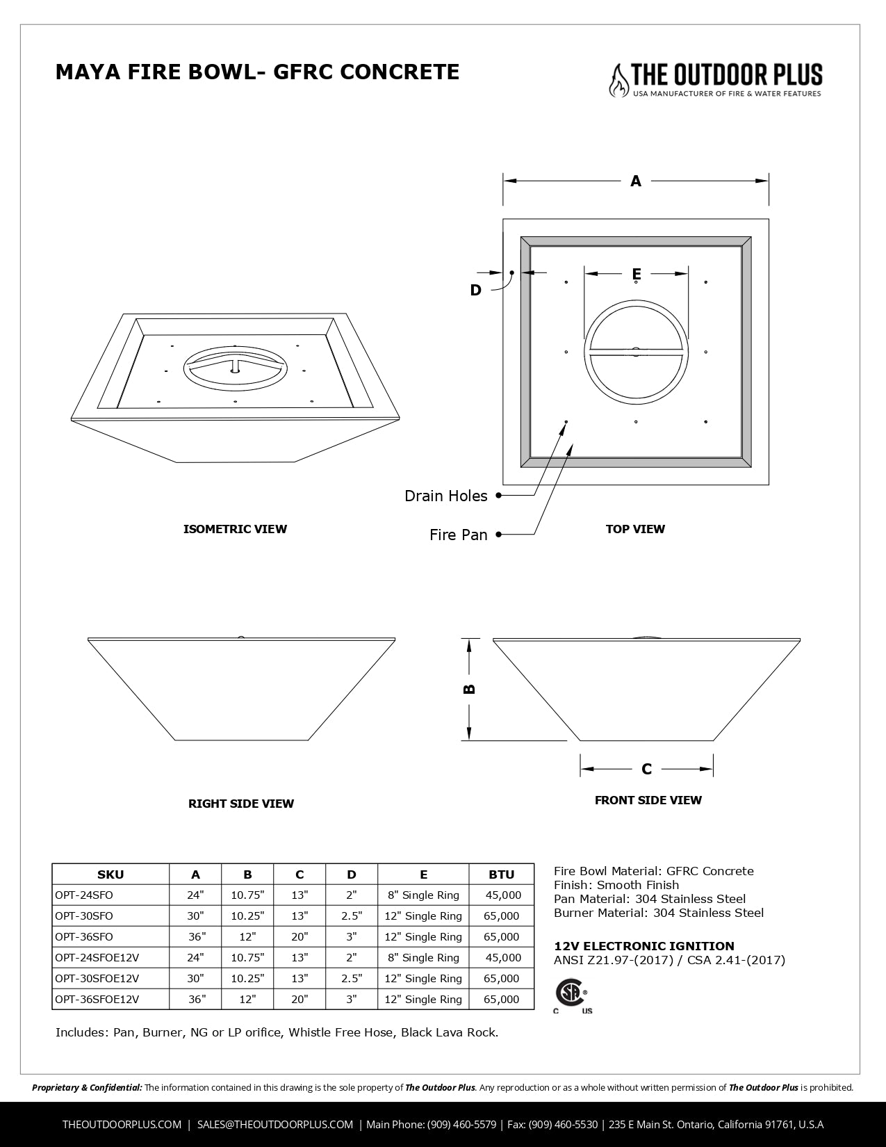 The Outdoor Plus Maya Concrete Fire Bowl Specifications