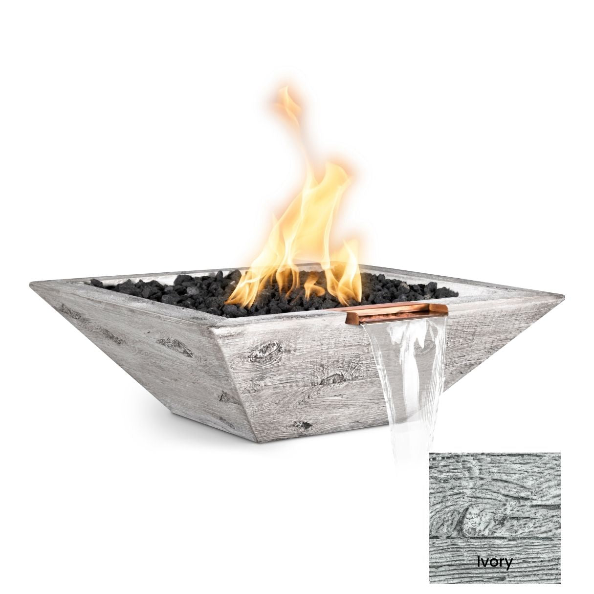 The Outdoor Plus Maya Wood Grain Concrete Fire & Water Bowl + Free Cover | Outdoor Heat Direct