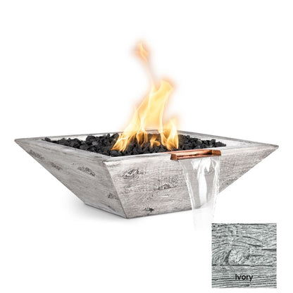 The Outdoor Plus Maya Wood Grain Concrete Fire & Water Bowl + Free Cover