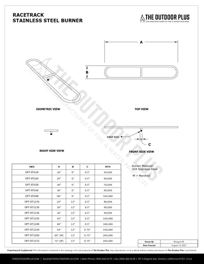 Racetrack Stainless Steel Burner by The Outdoor Plus | Outdoor Heat Direct 