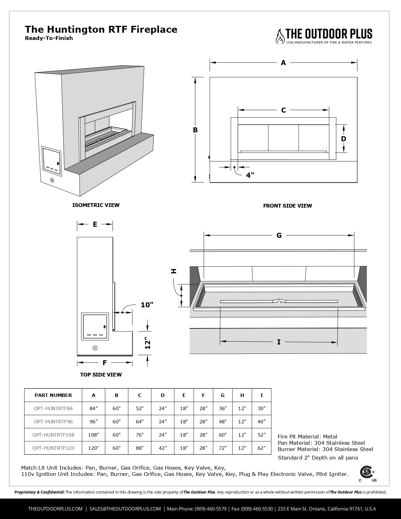 The Huntington Outdoor Fireplace - RTF (Ready to Finish) by The Outdoor Plus | Outdoor Heat Direct